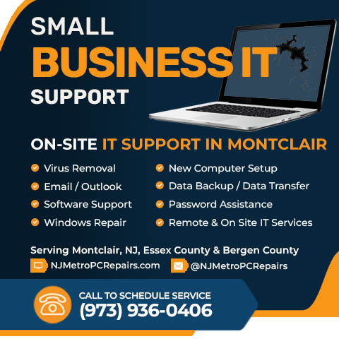 IT Support banner with a list of their IT services for SMBs in Montclair